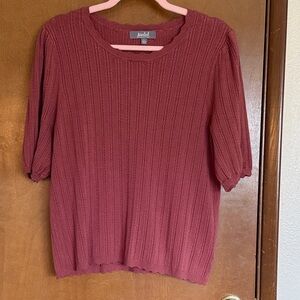Lush Short-Sleeve Ribbed Knit Top in Dusty Rose